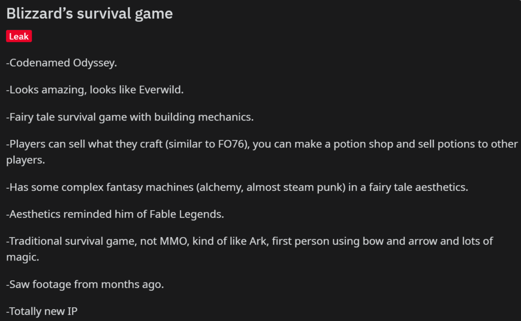 Survival MMO de Blizzard