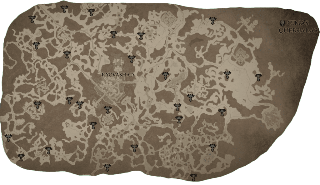 Estatuas de Lilith en Cimas Quebradas, mapa de Diablo 4